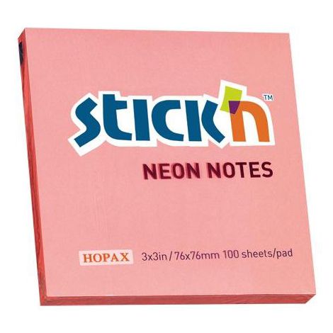 Karteczki samoprzylepne Stick'n 76x76mm, 100szt różowe neonowe